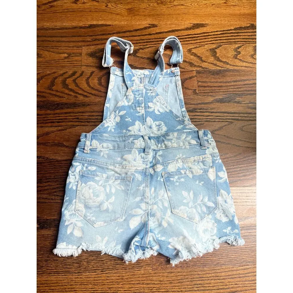 Jordache Girls Roses Denim romper overall Size 7/8 blue